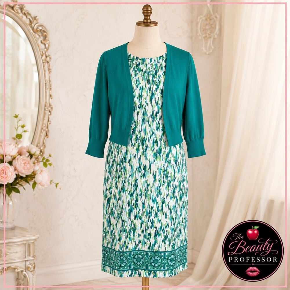 💋 Perceptions New York Size 10 Teal Dress Cardigan Set Y2K